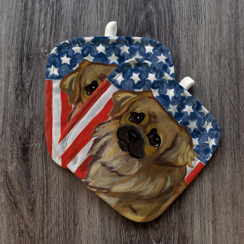 Tibetan Spaniel Americana Pot Holder Set