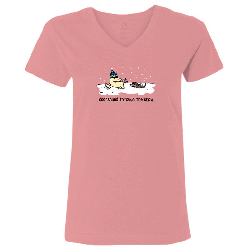 Dachshund Through the Snow - Ladies T-Shirt V-Neck