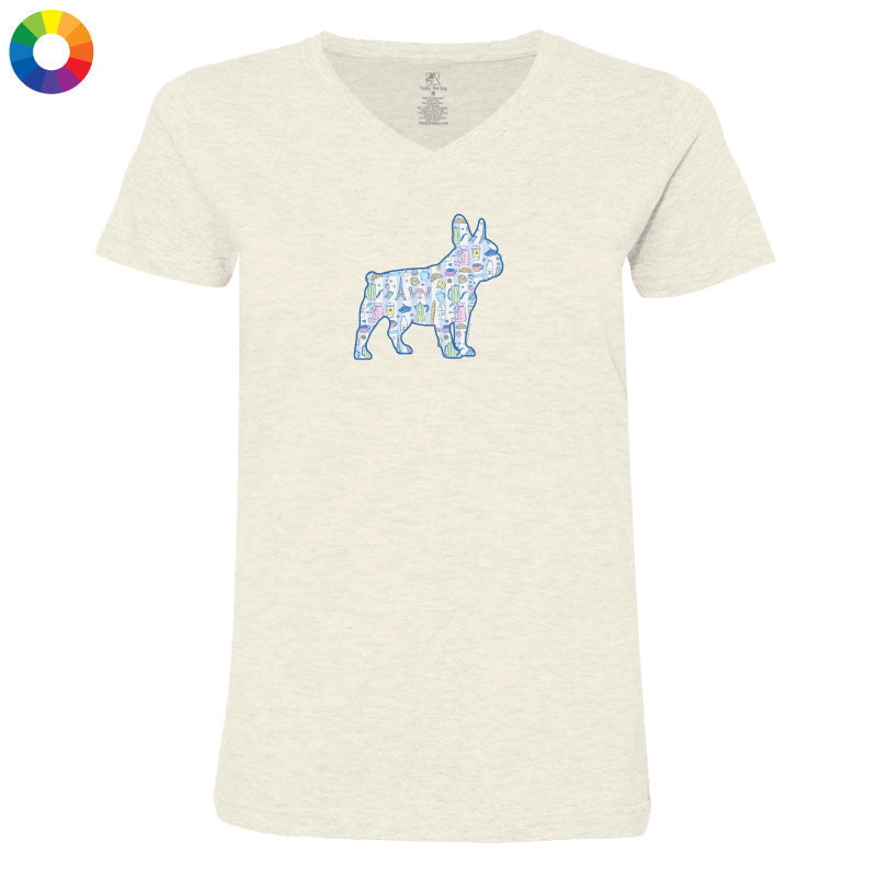 Frenchie Silhouette - Ladies T-Shirt V-Neck