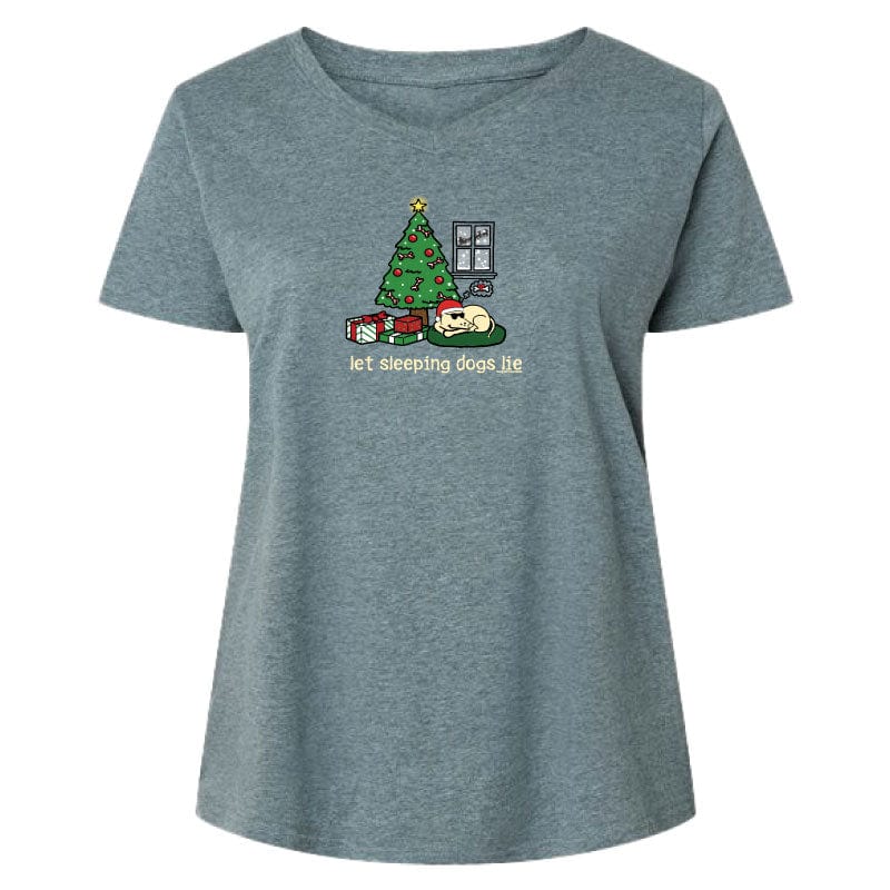 Let Sleeping Dogs Lie - Ladies Curvy V-Neck Tee