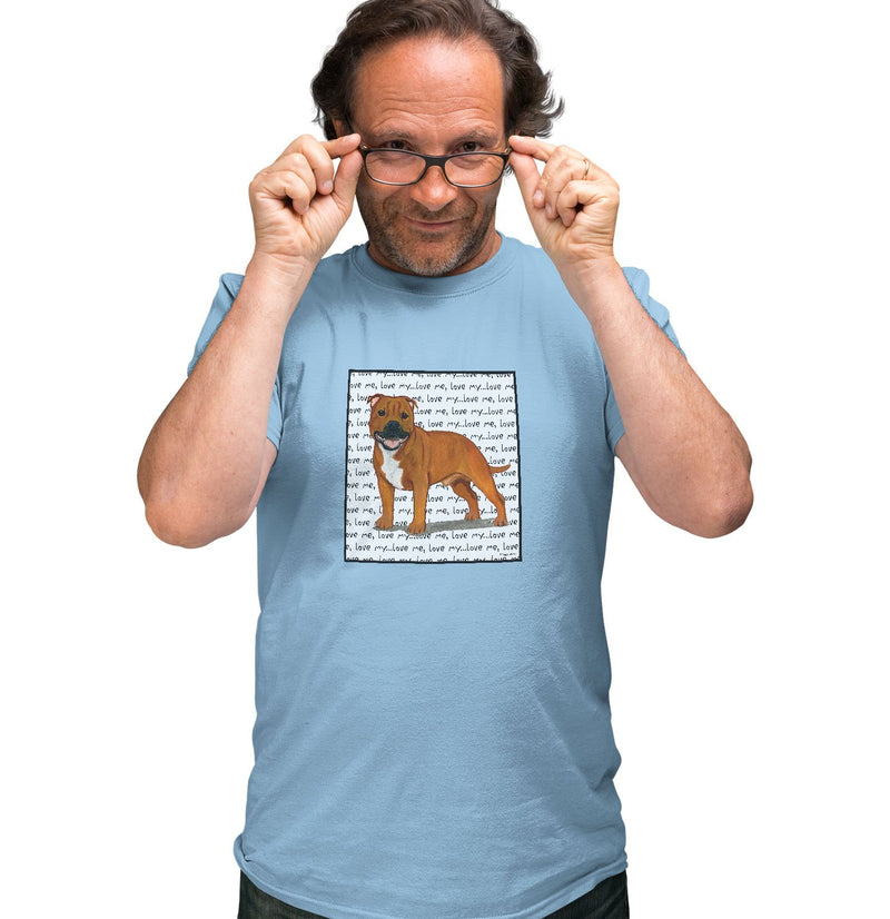 Red Staffordshire Bull Terrier Love Text - Adult Unisex T-Shirt