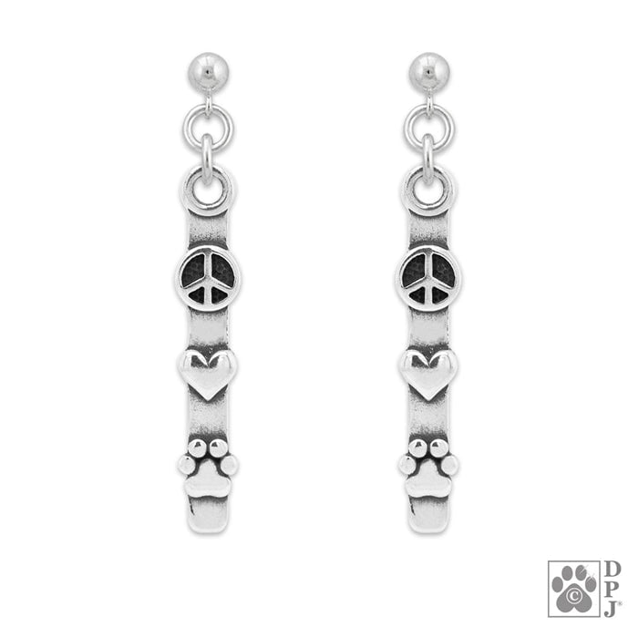 Sterling Silver Peace Love Paws Earrings