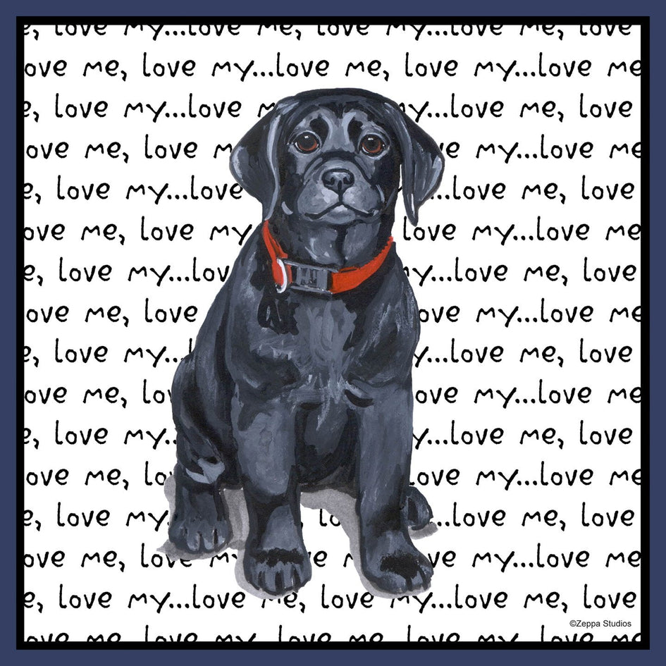 Black Labrador Retriever Puppy Love Text - Adult Unisex Hoodie Sweatshirt