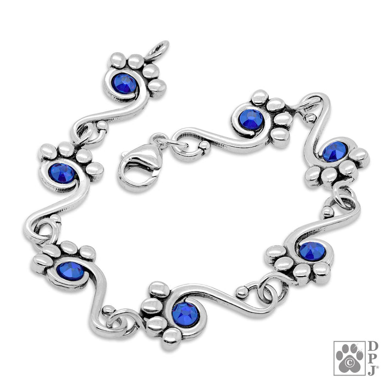 Sterling Silver Pawsitively Connected Crystal Paw Print Bracelet