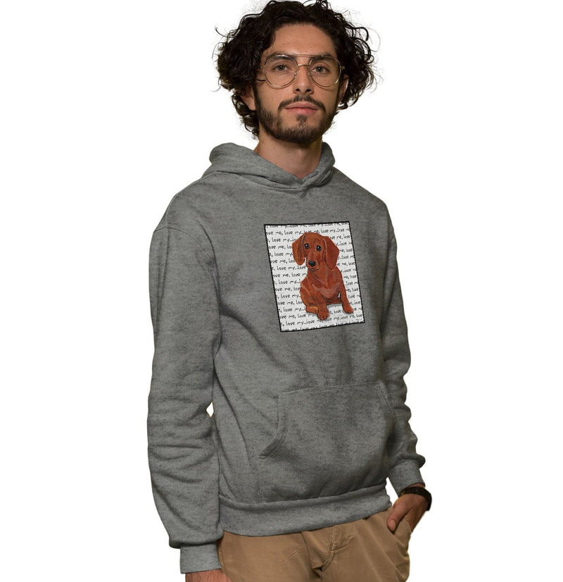 Red Dachshund Love Text - Adult Unisex Hoodie Sweatshirt