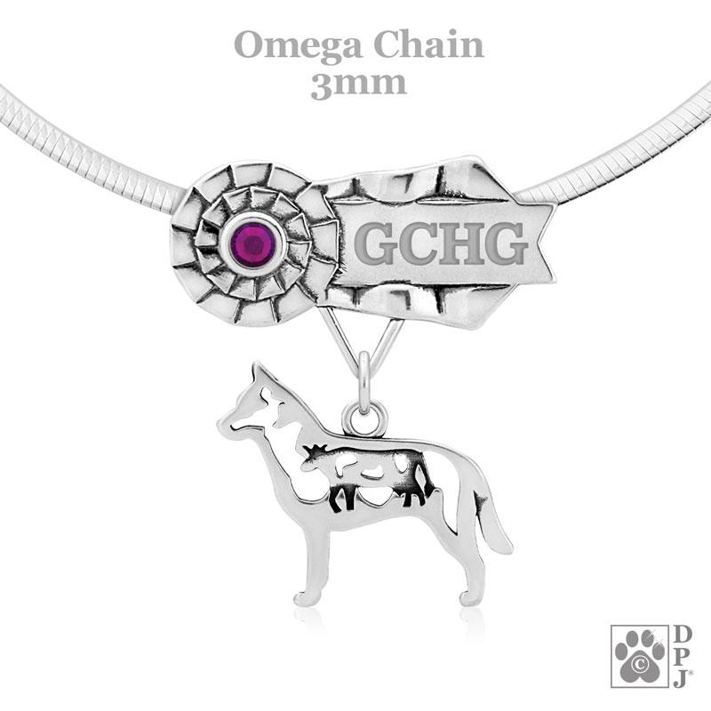 Australian Cattle Dog w/Cow, Body, Engravable Ribbon Charm Holder