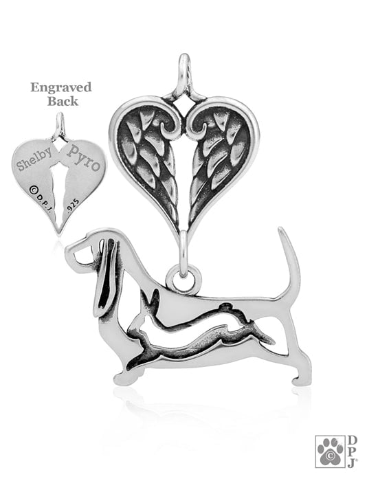 Basset Hound, w/Rabbit in Body, with Engravable Healing Angels Pendant