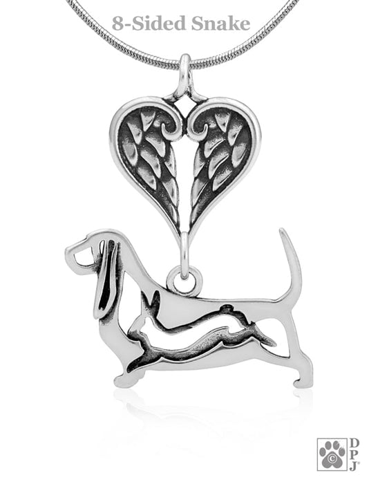 Basset Hound, w/Rabbit in Body, with Engravable Healing Angels Pendant