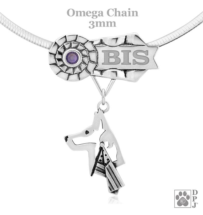 Belgian Malinois w/ US Flag, Head, Engravable Ribbon Charm Holder