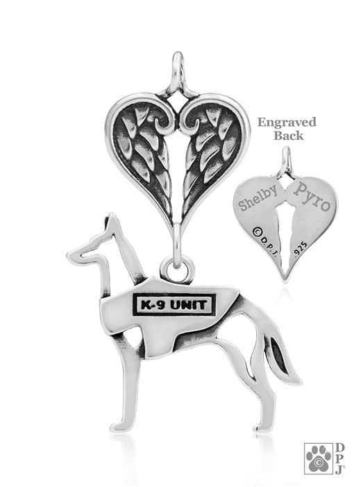 Belgian Malinois w/K-9 Unit Vest, Body, with Engravable Healing Angels Pendant