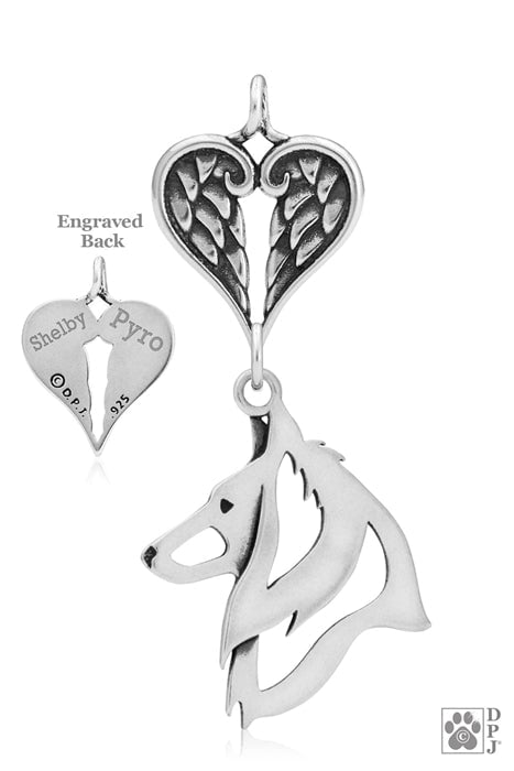 Belgian Sheepdog, Head, with Engravable Healing Angels Pendant