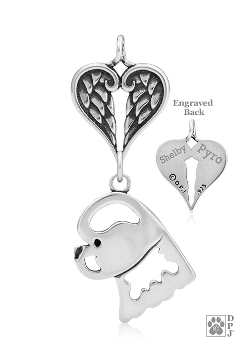 Bichon Frise, Head, with Engravable Healing Angels Pendant