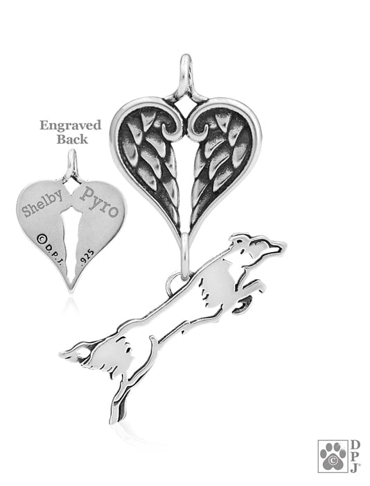 Border Collie, Flying, with Engravable Healing Angels Pendant