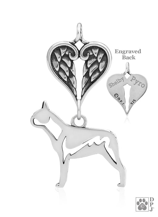Boston Terrier, Body, with Engravable Healing Angels Pendant