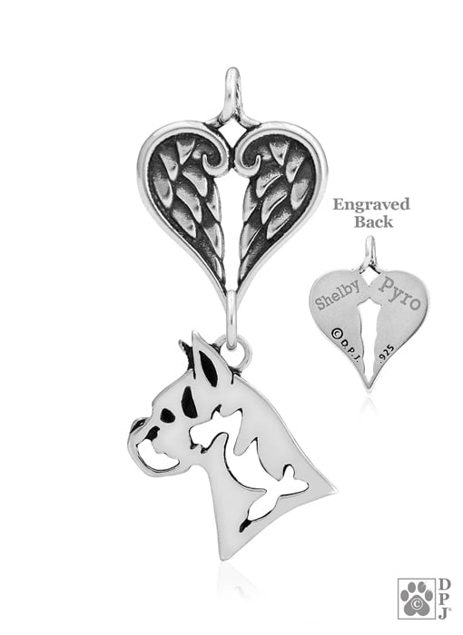 Boxer, Cropped Ears, Head, with Engravable Healing Angels Pendant