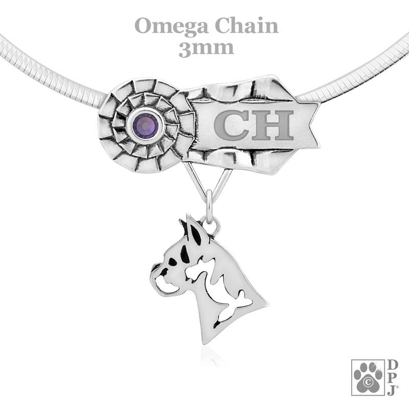 Boxer, Cropped Ears, Head, Engravable Ribbon Charm Holder