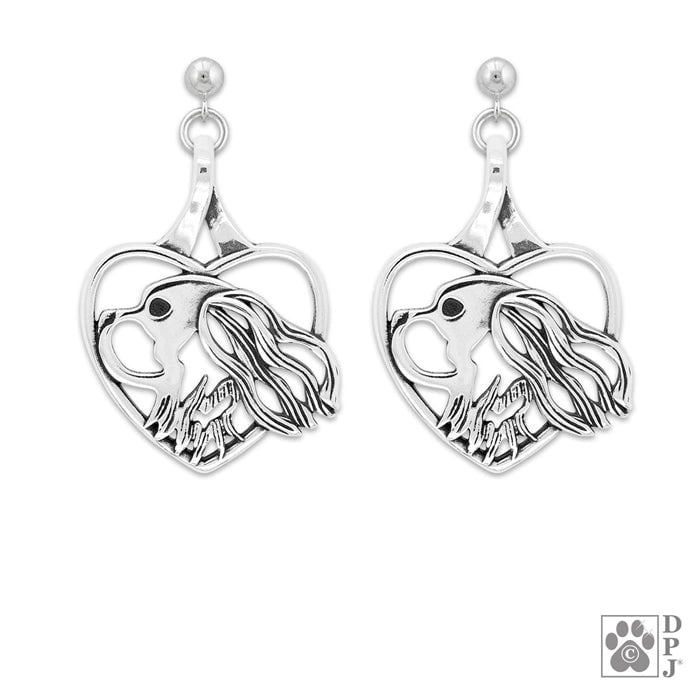 Cavalier King Charles Sterling Silver Heart Earrings, Head