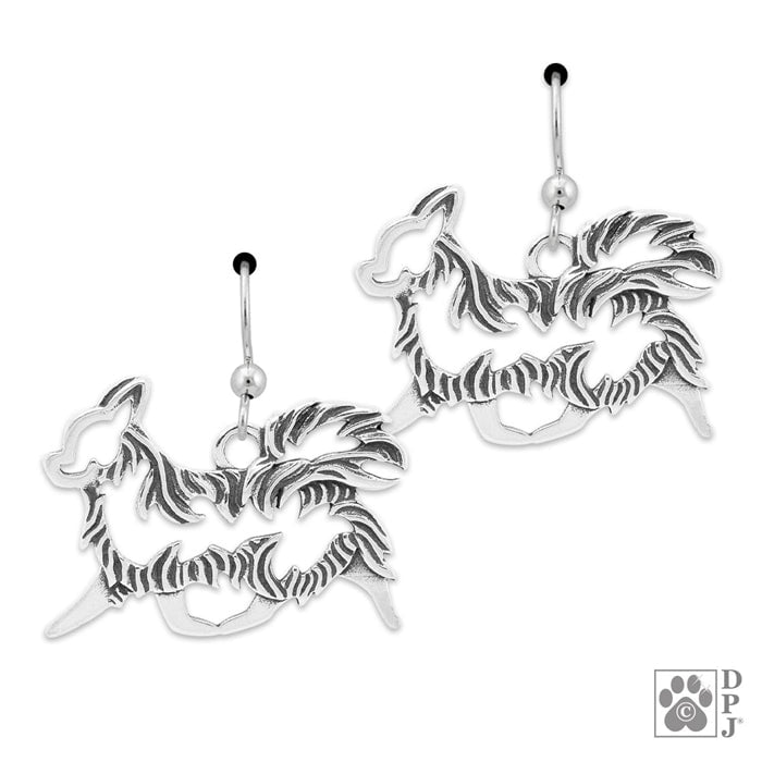Chihuahua Longhaired Gaiting Body,  Sterling Silver Earrings