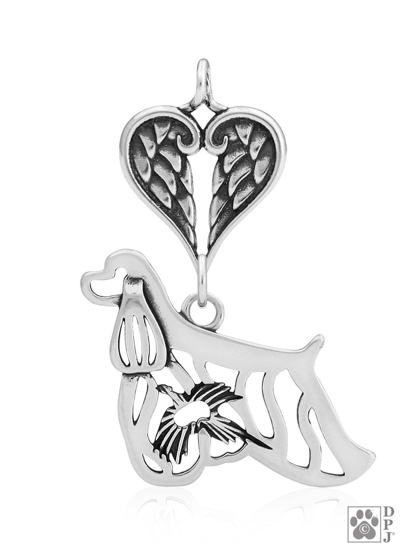 Cocker Spaniel w/Pheasant, with Engravable Healing Angels Pendant