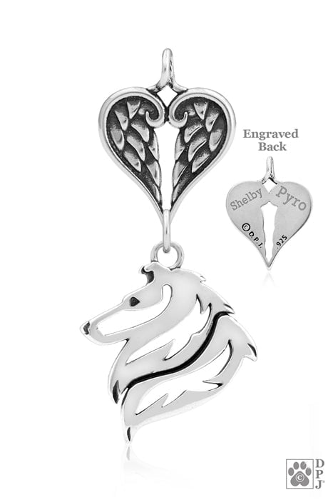 Collie, Rough Coat, Head, with Engravable Healing Angels Pendant
