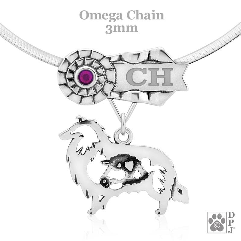 Collie with Sheep, Rough, Head, Engravable Ribbon Charm Holder