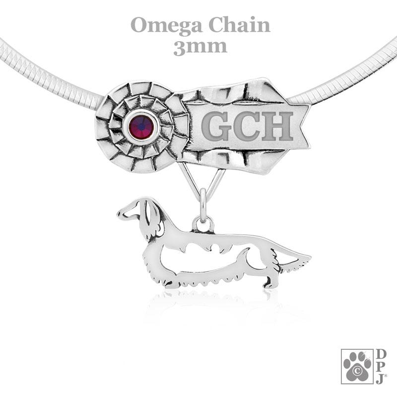 Dachshund, Longhaired, Body, Engravable Ribbon Charm Holder