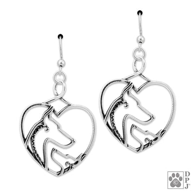 Doberman Pinscher Sterling Silver Mom and Puppy Heart Earrings