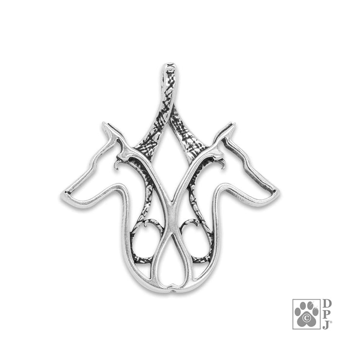 Double Doberman Pinscher Pendant Necklace