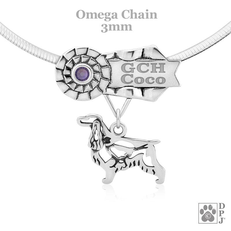 English Cocker Spaniel with Pheasant, Body, Engravable Ribbon Charm Holder