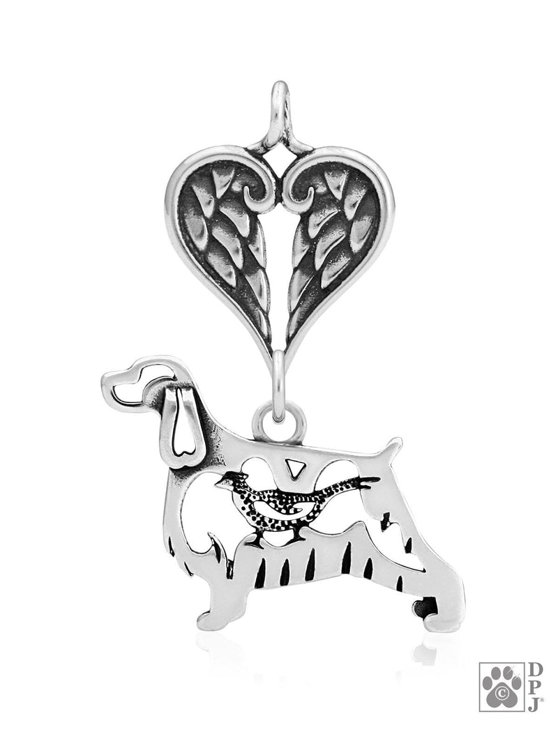 English Springer Spaniel w/Pheasant, Body, with Engravable Healing Angels Pendant