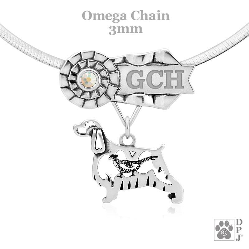 English Springer Spaniel with Pheasant, Body, Engravable Ribbon Charm Holder