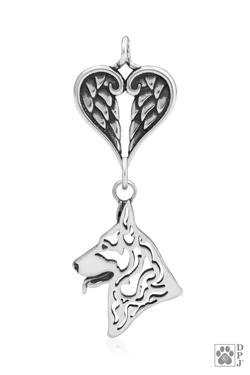 German Shepherd Dog, Head, with Engravable Healing Angels Pendant