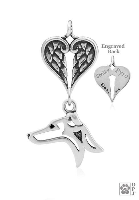 Italian Greyhound, Head, with Engravable Healing Angels Pendant