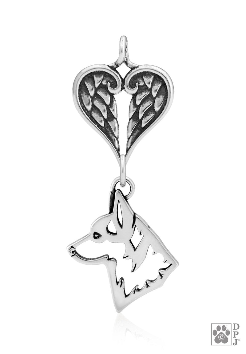 Pembroke Welsh Corgi, Head, with Engravable Healing Angels Pendant