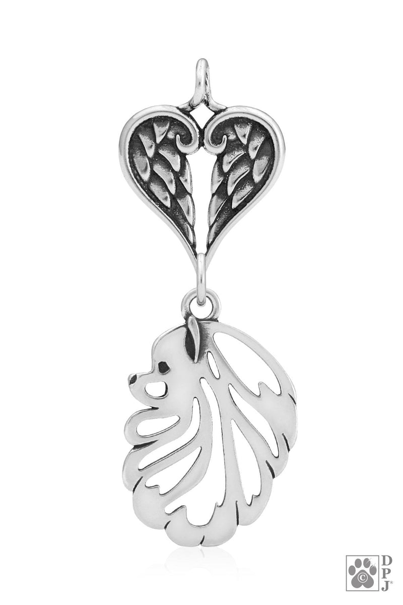 Pomeranian, Head, with Engravable Healing Angels Pendant