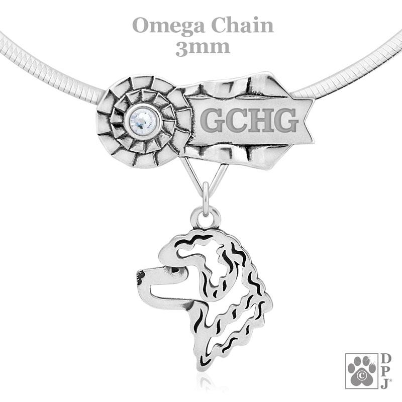 Portuguese Water Dog, Head, Engravable Ribbon Charm Holder