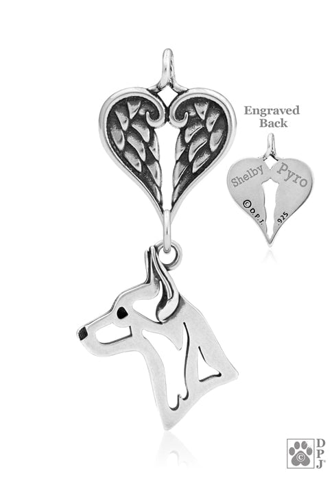 Rat Terrier, Head, with Engravable Healing Angels Pendant