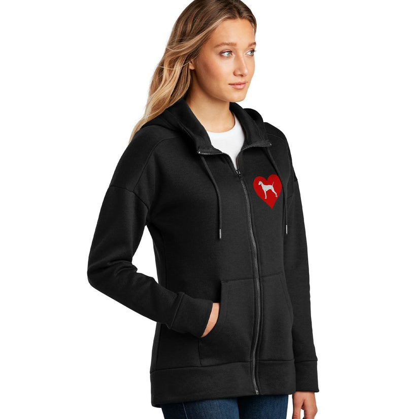 Vizsla on Heart Left Chest - Full-Zip Hoodie Sweatshirt