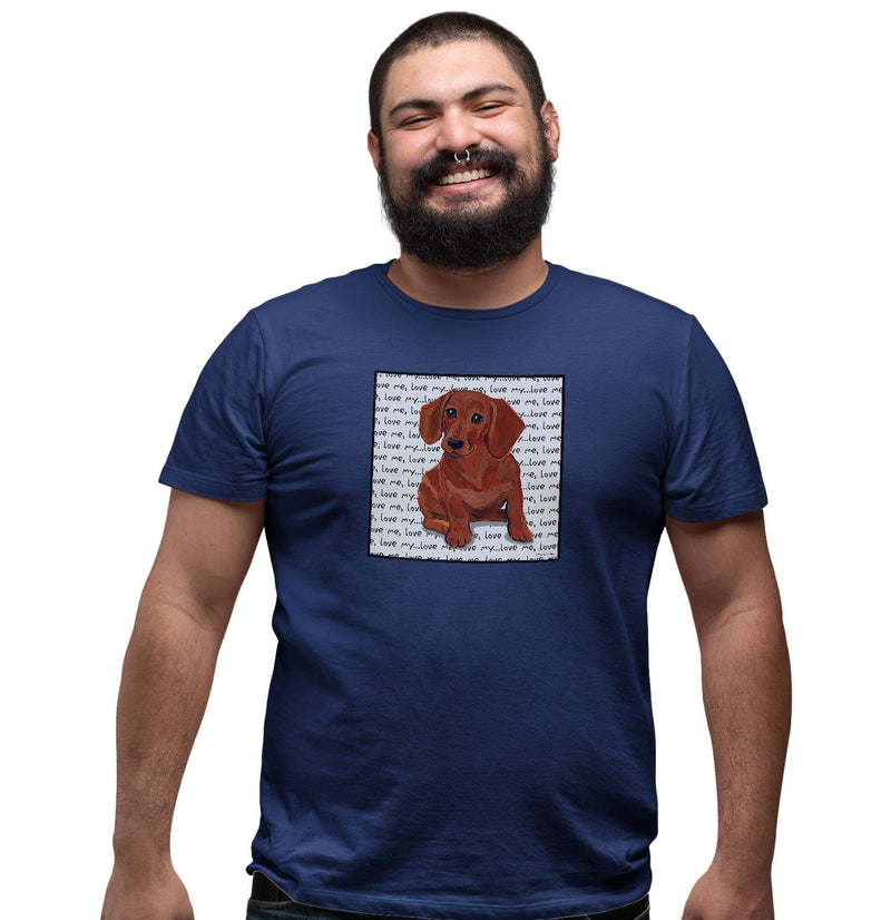 Red Dachshund Love Text - Adult Unisex T-Shirt