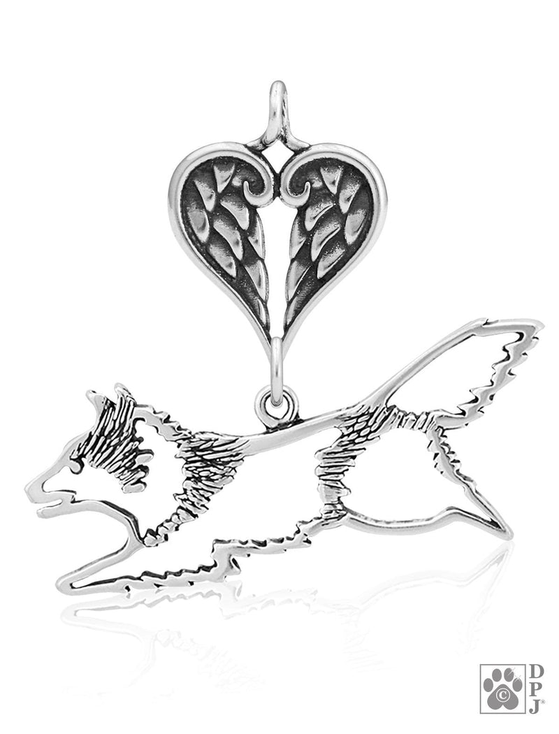 Shetland Sheepdog Jumping, Body, with Engravable Healing Angels Pendant