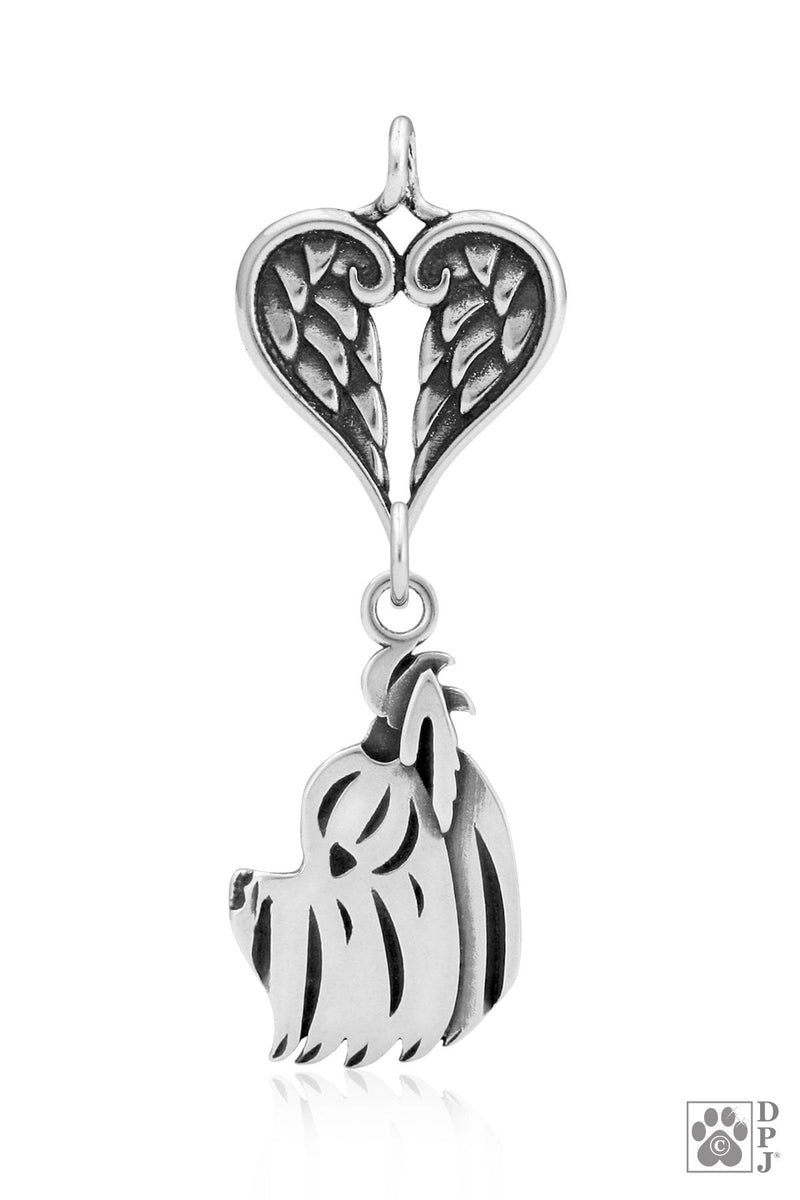 Yorkshire Terrier Puppy Cut, Head, with Engravable Healing Angels Pendant