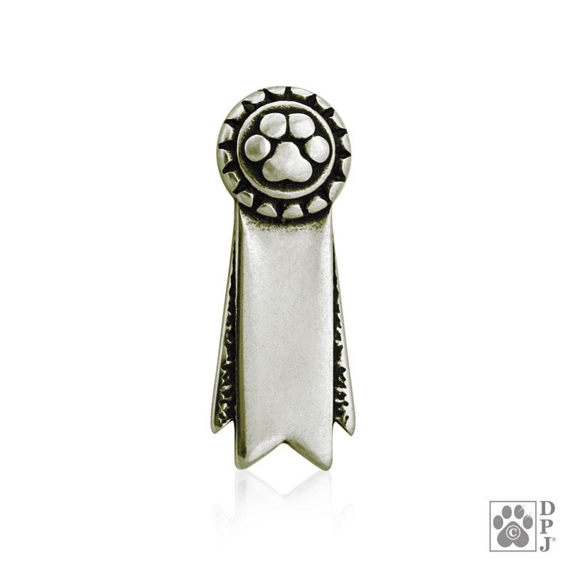 Personalized White Bronze Rosette Paw Ribbon Tie Tack, Pin