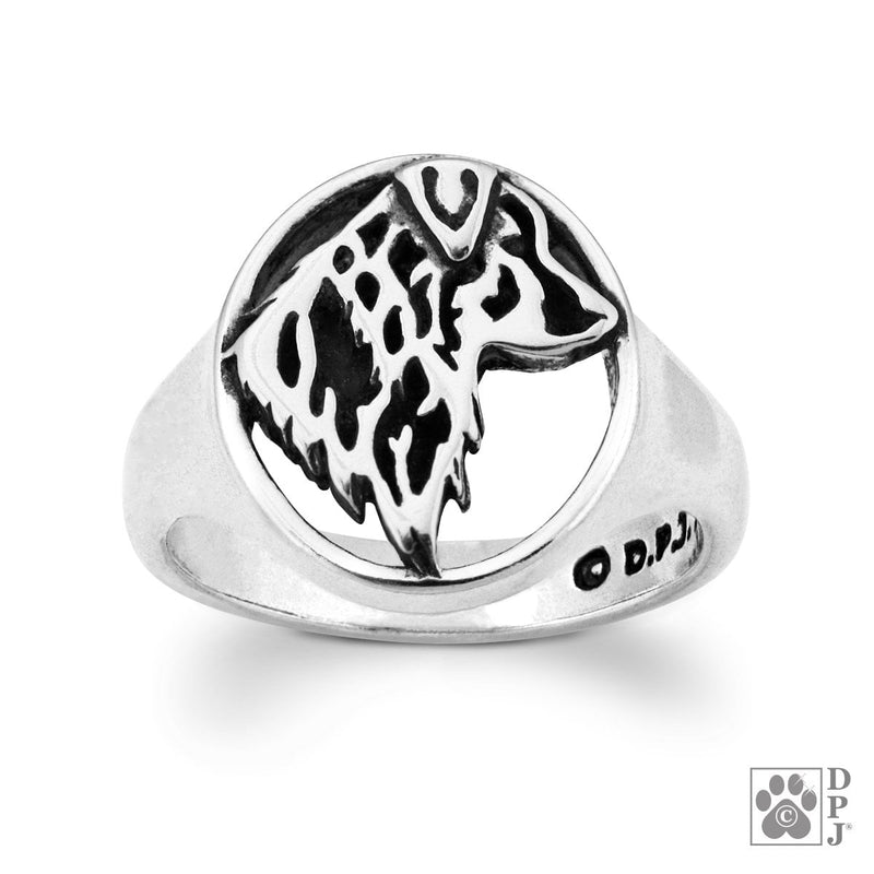 Australian Shepherd, Head, Sterling Silver Ring