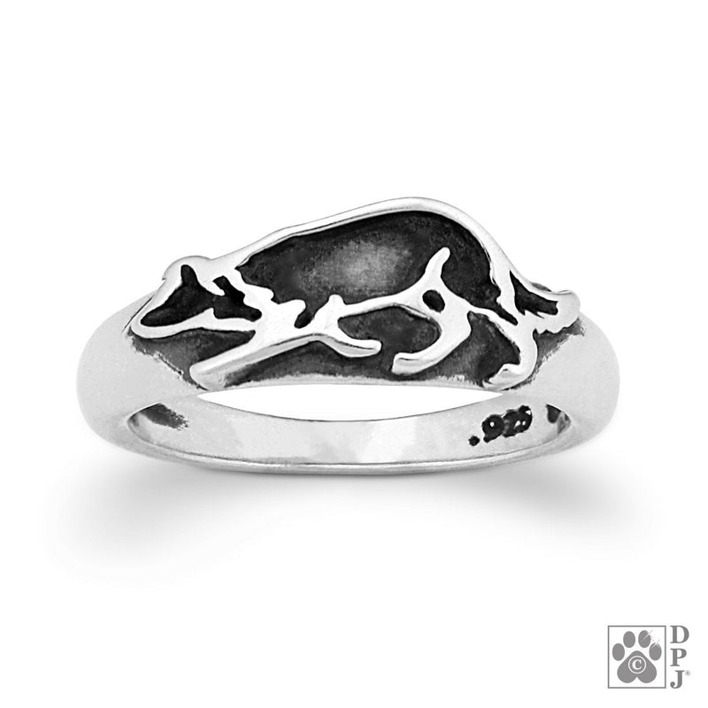 Border Collie, Small Crouch, Sterling Silver Ring