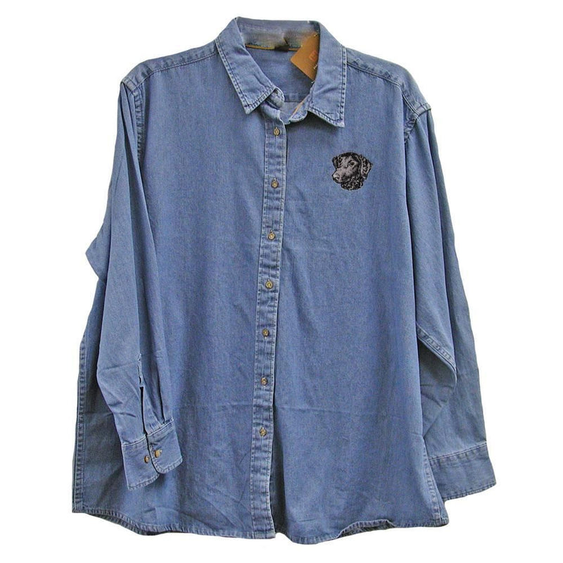 Curly-Coated Retriever Embroidered Ladies Denim Shirts