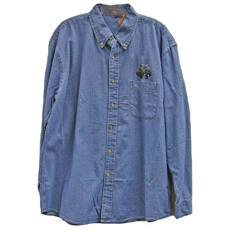 Kerry Blue Terrier Embroidered Mens Denim Shirts