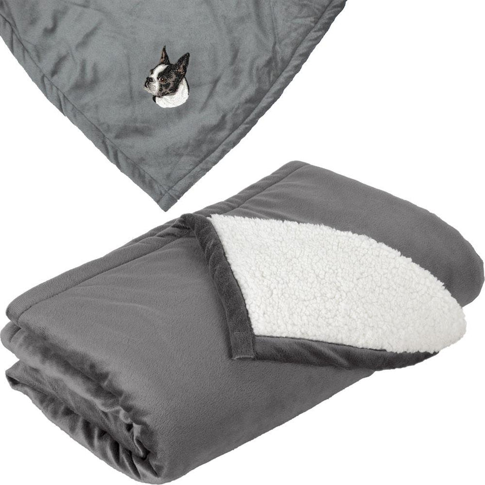 Embroidered Blankets Gray  Boston Terrier D50