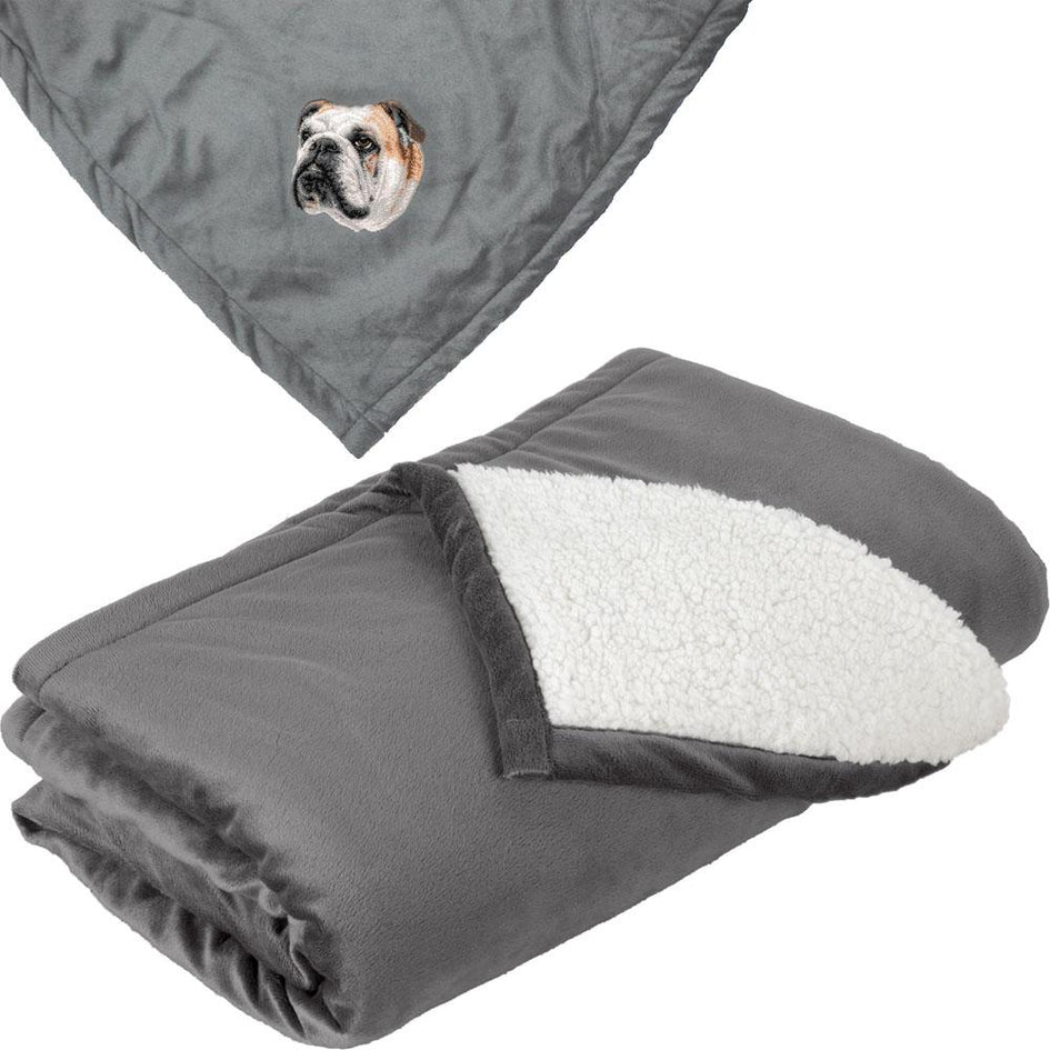 Embroidered Blankets Gray  Bulldog D59