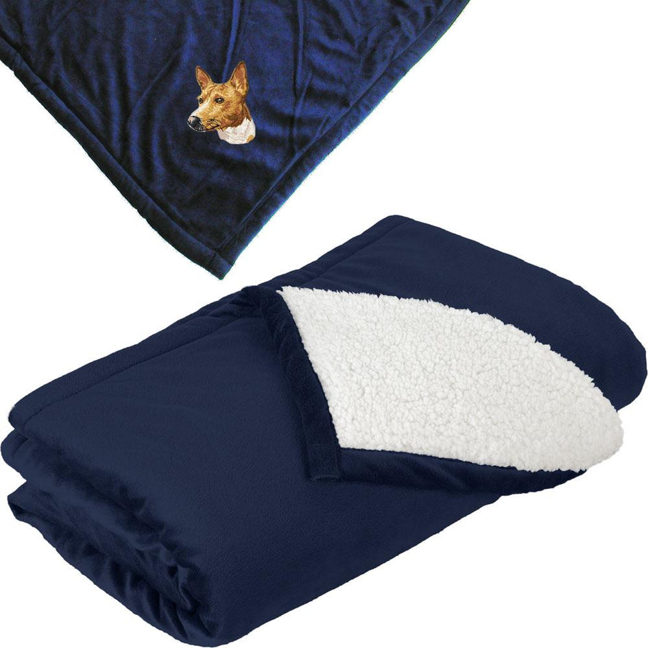 Embroidered Blankets Navy  Basenji DM171