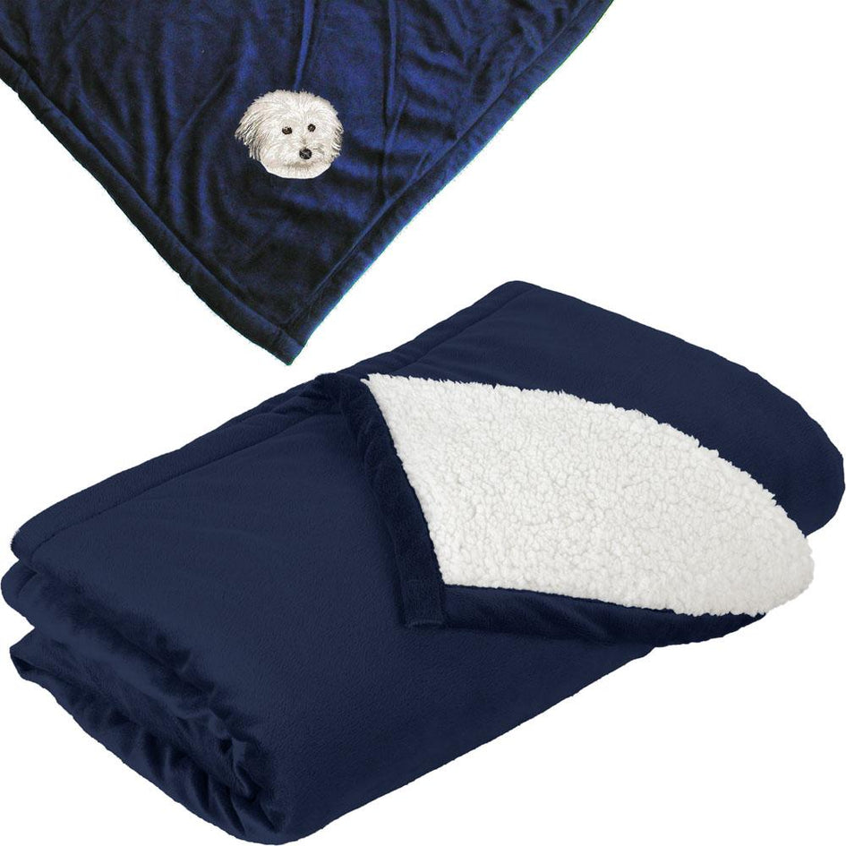 Embroidered Blankets Navy  Coton de Tulear DV217
